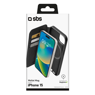 SBS Wallet Mag Case, iPhone 15, melna - Apvalks viedtālrunim