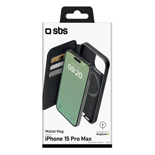 SBS Wallet Mag Case, iPhone 15 Pro Max, melna - Apvalks viedtālrunim