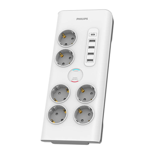 Philips, 6 outlets, USB-C, USB-A, 2 m, balta - Pārsprieguma ierobežotājs SPN7060WA/58