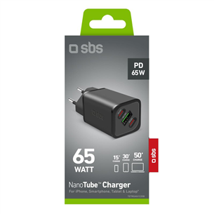 SBS GaN charger with Power Delivery, 65 W, melna - Lādētājs