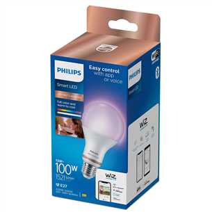 Philips WiZ LED Smart Bulb, 100 Вт, E27, RGB - Умная лампа