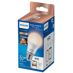 Philips WiZ LED Smart Bulb, 60 W, E27, balta - Viedā spuldze