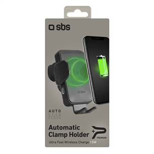 SBS Mobile Clamp, 15 W,, melna - Viedtālruņa turētājs/lādētājs automašīnai