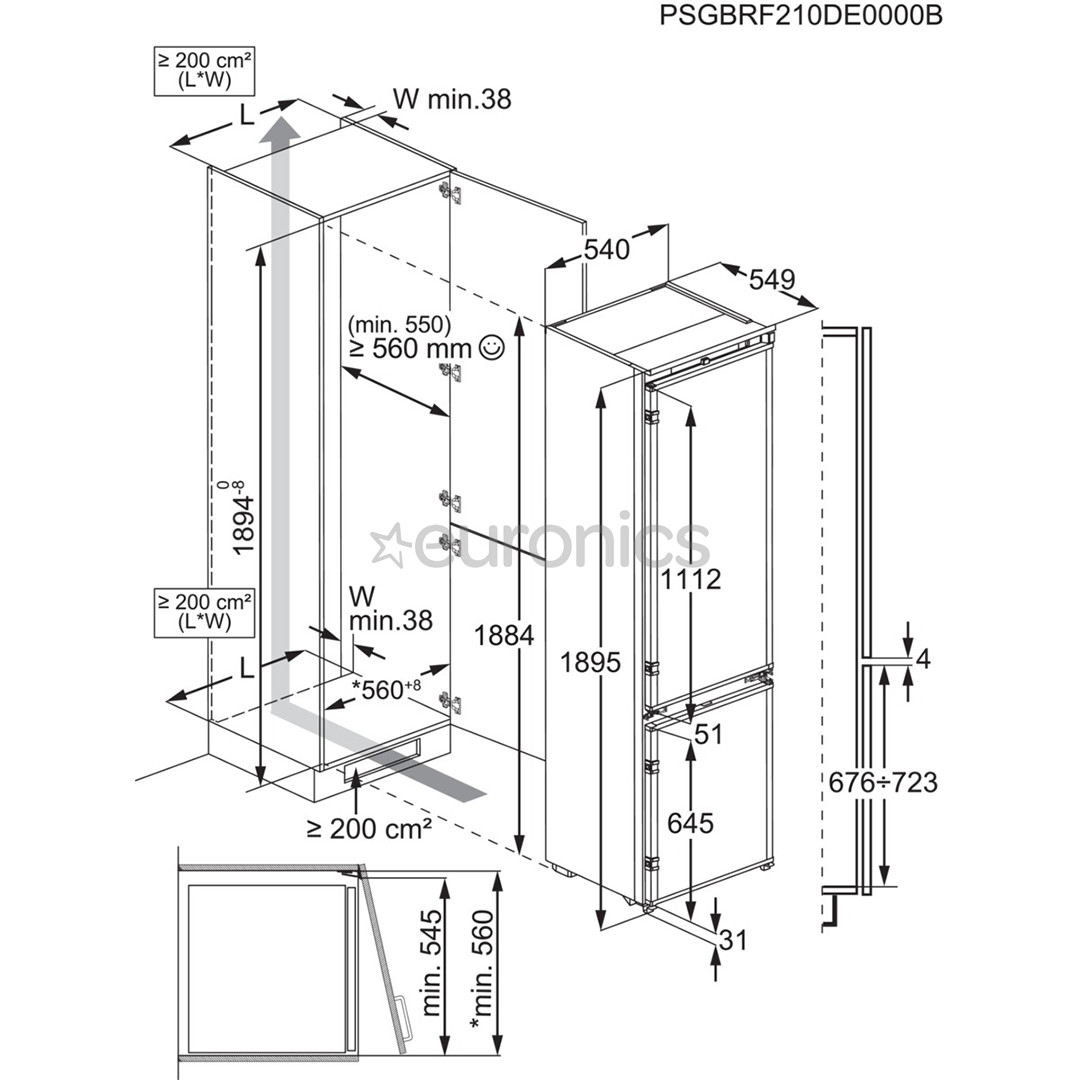 Electrolux 800 Series, NoFrost, 269 L, 189 cm - Built-in refrigerator