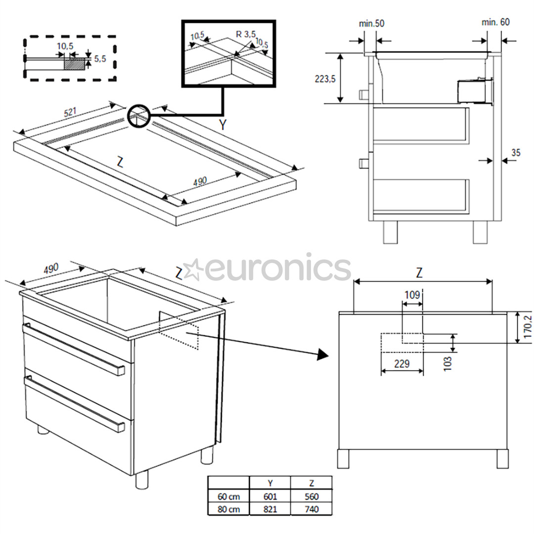 Beko, width 80 cm, black - Built-in induction hob with cooker hood