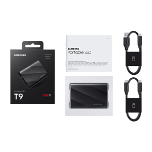 Samsung Portable SSD T9, 2 TB, USB 3.2 Gen 2, melna - Ārējais SSD cietais disks