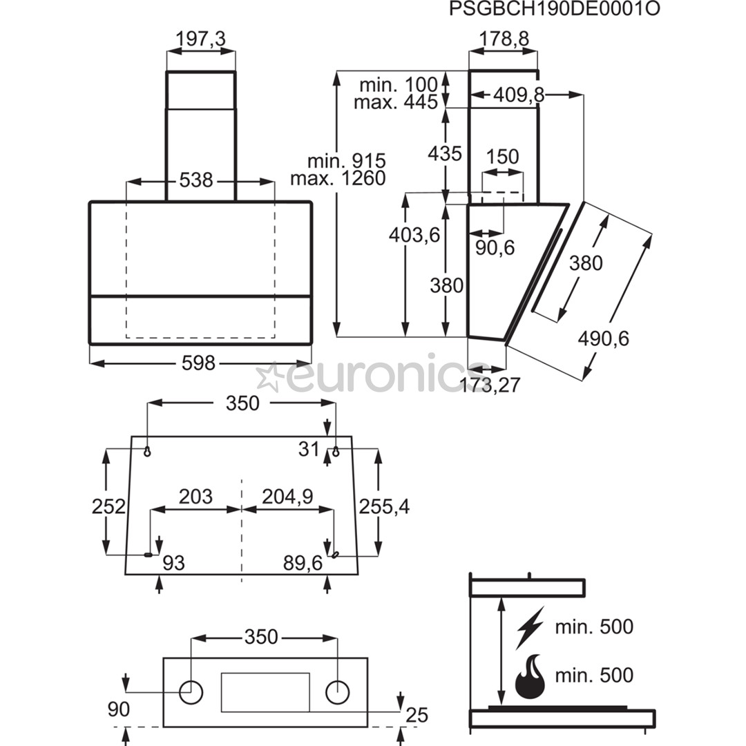 Electrolux, 600 m³/h, melna - Tvaika nosūcējs