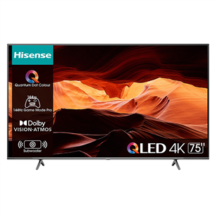 Hisense E7PRO, 75'', Ultra HD, LED LCD, sānu statīvs, melna - Televizors 75E7KQPRO