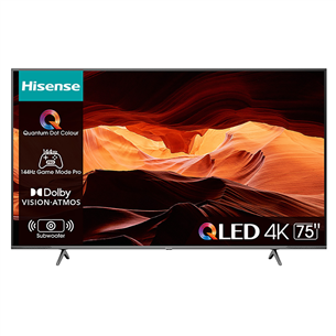 Hisense E7PRO, 75'', Ultra HD, LED LCD, sānu statīvs, melna - Televizors