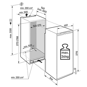 Liebherr, 286 L, height 178 cm - Built-in Refrigerator