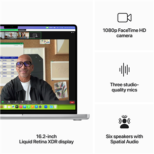 Apple MacBook Pro 16 (2023), M3 Pro 12C/18C, 36 GB, 512 GB, ENG, sudraba - Portatīvais dators
