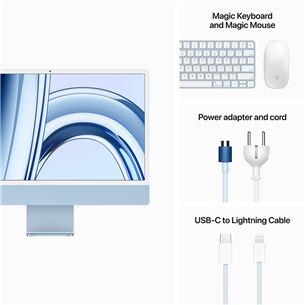 Apple iMac 24" (2023), M3 8C/8C, 8 ГБ, 256 ГБ, SWE, синий - Настольный компьютер "все в одном"