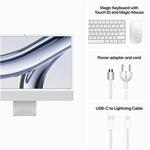 Apple iMac 24" (2023), M3 8C/10C, 8 ГБ, 256 ГБ, Touch ID, SWE, серебристый - Настольный компьютер "все в одном"