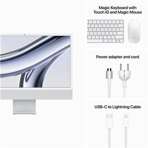 Apple iMac 24" (2023), M3 8C/10C, 8 GB, 256 GB, Touch ID, RUS, sudraba - Dators