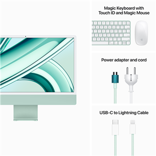 Apple iMac 24" (2023), M3 8C/10C, 8 GB, 256 GB, Touch ID, RUS, zaļa - Dators