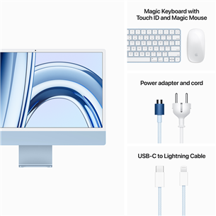 Apple iMac 24" (2023), M3 8C/10C, 8 ГБ, 256 ГБ, Touch ID, ENG, синий - Настольный компьютер "все в одном"
