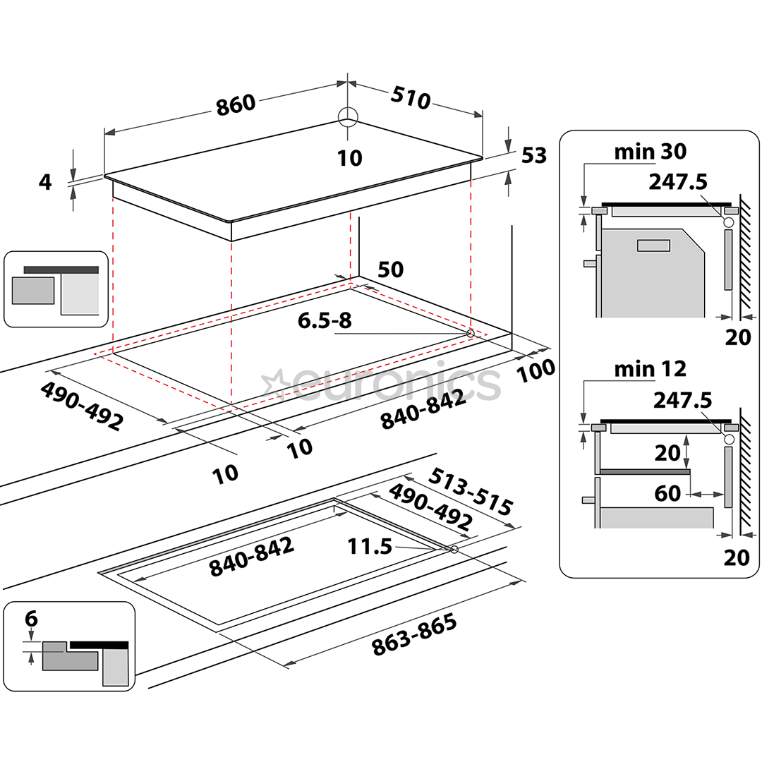 Whirlpool, width 86 cm, black - Built-in induction hob