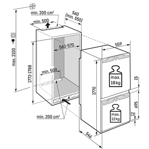 Liebherr, 264 L, height 178 cm - Built-in Refrigerator