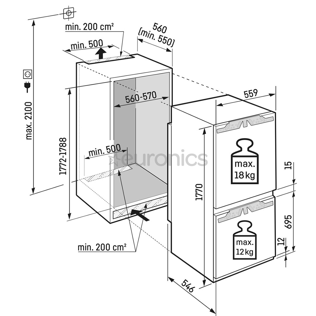Liebherr, 253 L, augstums 178 cm - Iebūvējams ledusskapis