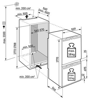 Liebherr Prime, NoFrost, 254 L, height 177 cm - Built-in Refrigerator