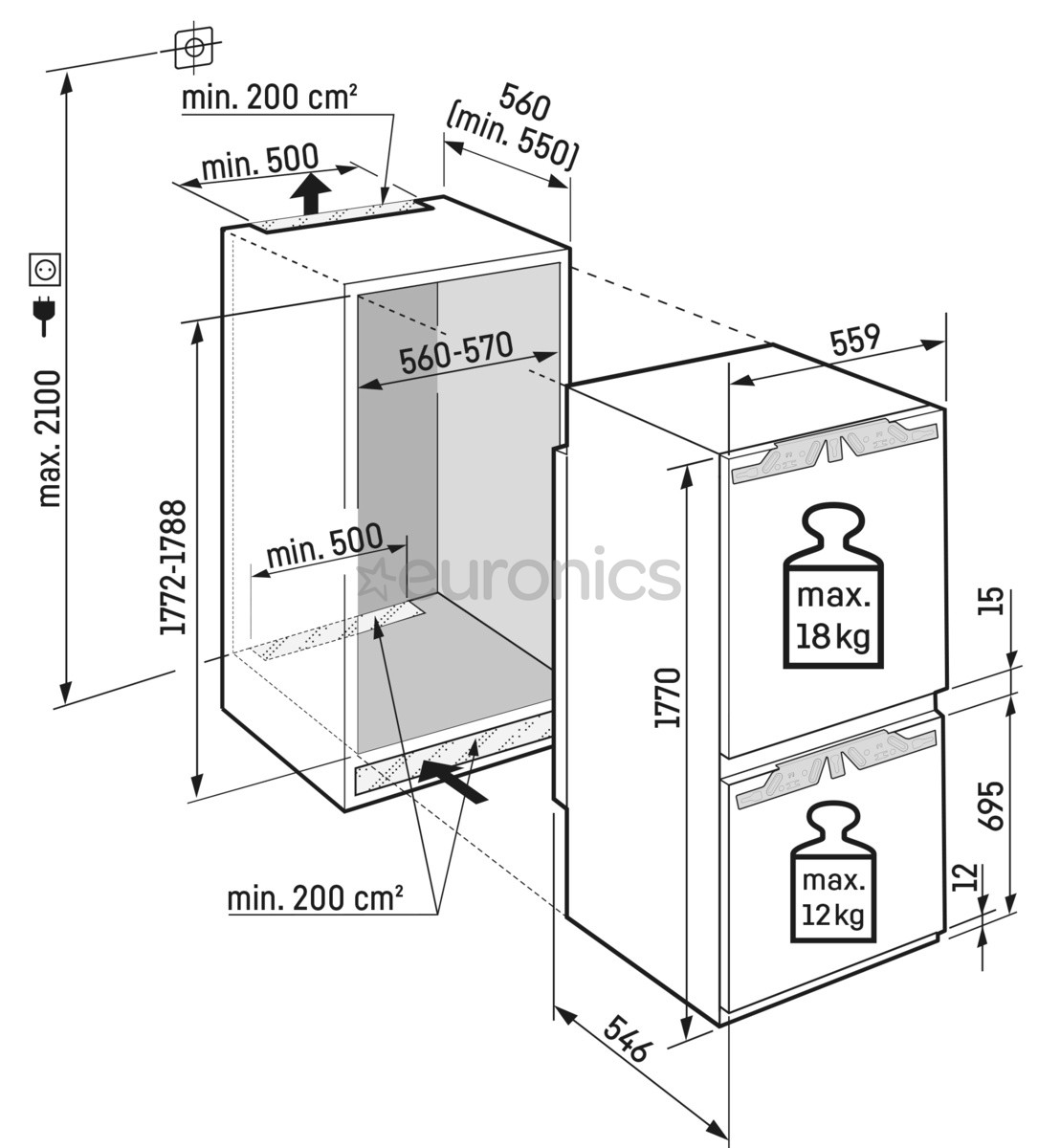 Liebherr Prime, NoFrost, 254 L, height 177 cm - Built-in Refrigerator