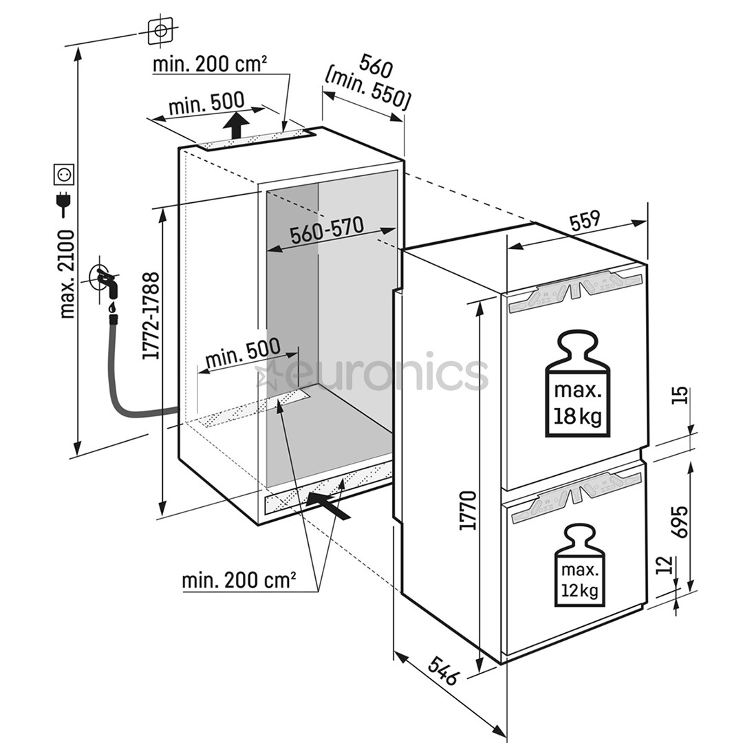 Liebherr, 246 л, высота 178 см - Интегрируемый холодильник