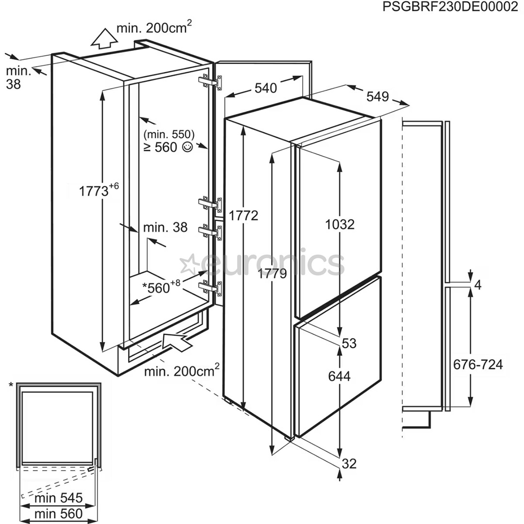 Electrolux, 255 L, height 178 cm - Built-in Refrigerator