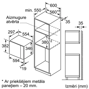 Bosch, 20 L, melna/nerūsējošā tērauda - Iebūvējama mikroviļņu krāsns