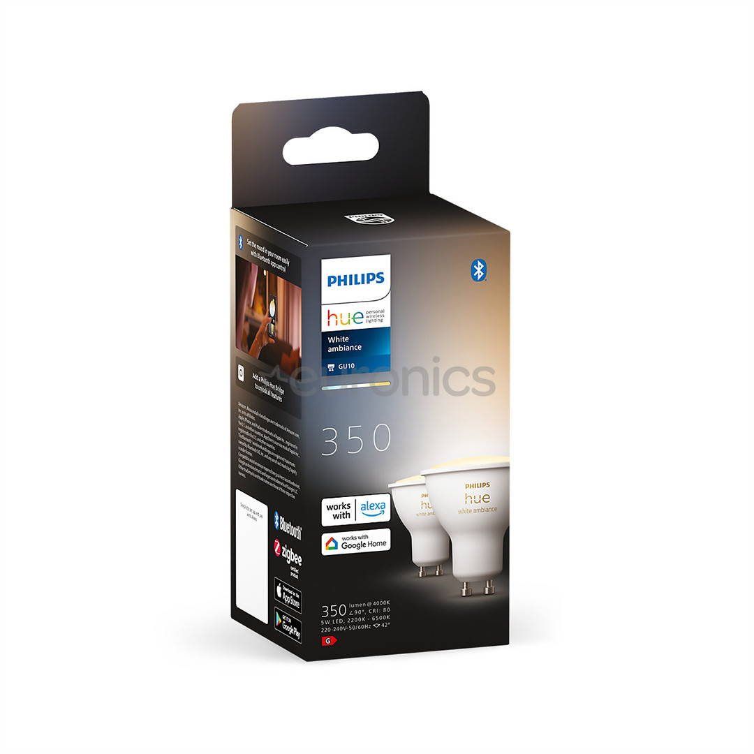 Philips Hue White Ambiance, GU10, balta, 2 gab. - Viedā spuldze