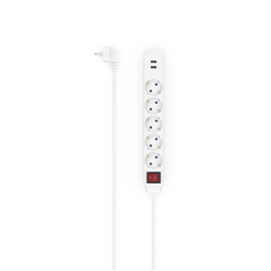 Hama Power Strip, 5-pesa, 2x USB-A, 17 Вт, 1,4 м, белый - Удлинитель 00223183