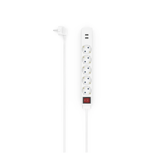 Hama Power Strip, 5-way, 2x USB-A, 17 W, 1.4 m, white - Power strip