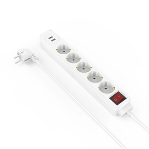 Hama Power Strip, 5-way, 2x USB-A, 17 W, 1.4 m, melna - Pagarinātājs ar slēdzi