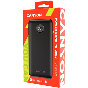 Canyon PB-2002, 20000 mAh, melna - Portatīvais barošanas avots