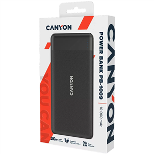 Canyon PB-1009, 10000 mAh, melna - Portatīvais barošanas avots