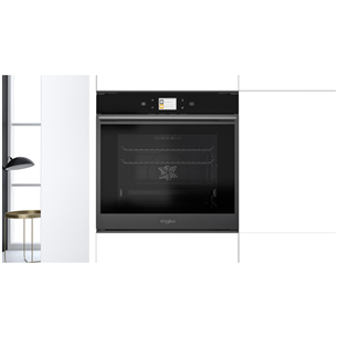 Whirlpool, pyrolytic cleaning, 73 L, black - Built-in Oven + Built-in induction hob