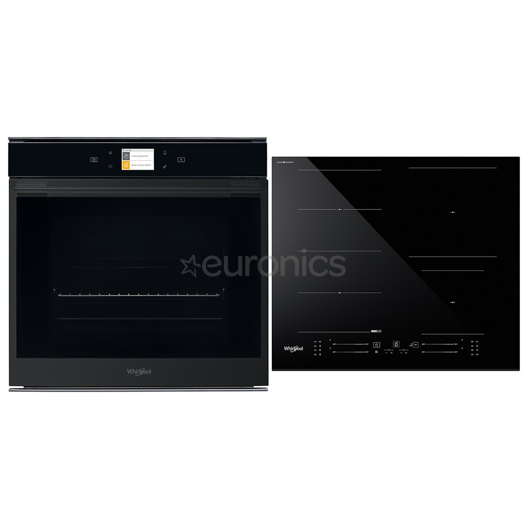 Whirlpool, pyrolytic cleaning, 73 L, black - Built-in Oven + Built-in induction hob
