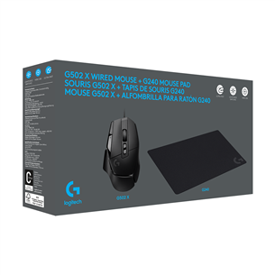 Logitech G502 X + G240, melna - Datorpele ar vadu un peles paliktnis