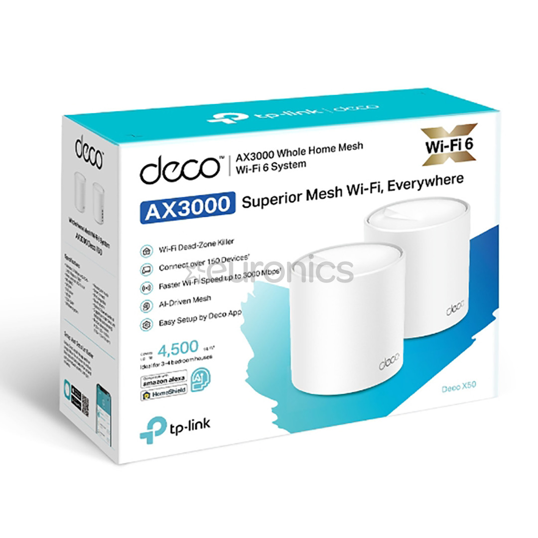 TP-Link Deco X50, WiFi 6, mesh, 2 gab., balta - Bezvadu rūteris