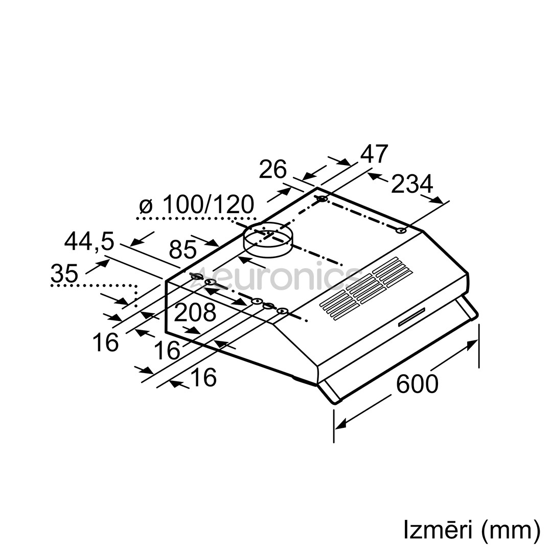 Bosch, 350 m³/h, platums 60 cm, balta - Tvaika nosūcējs