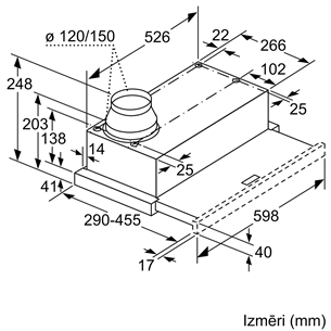 Bosch Serie 4, 405 m³/h, platums 59.8 cm, sudraba - Iebūvējams tvaika nosūcējs