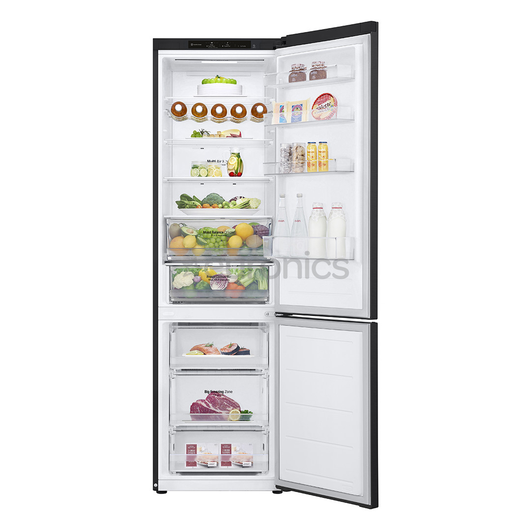 LG, NoFrost, 387 L, augstums 203 cm, melna - Ledusskapis
