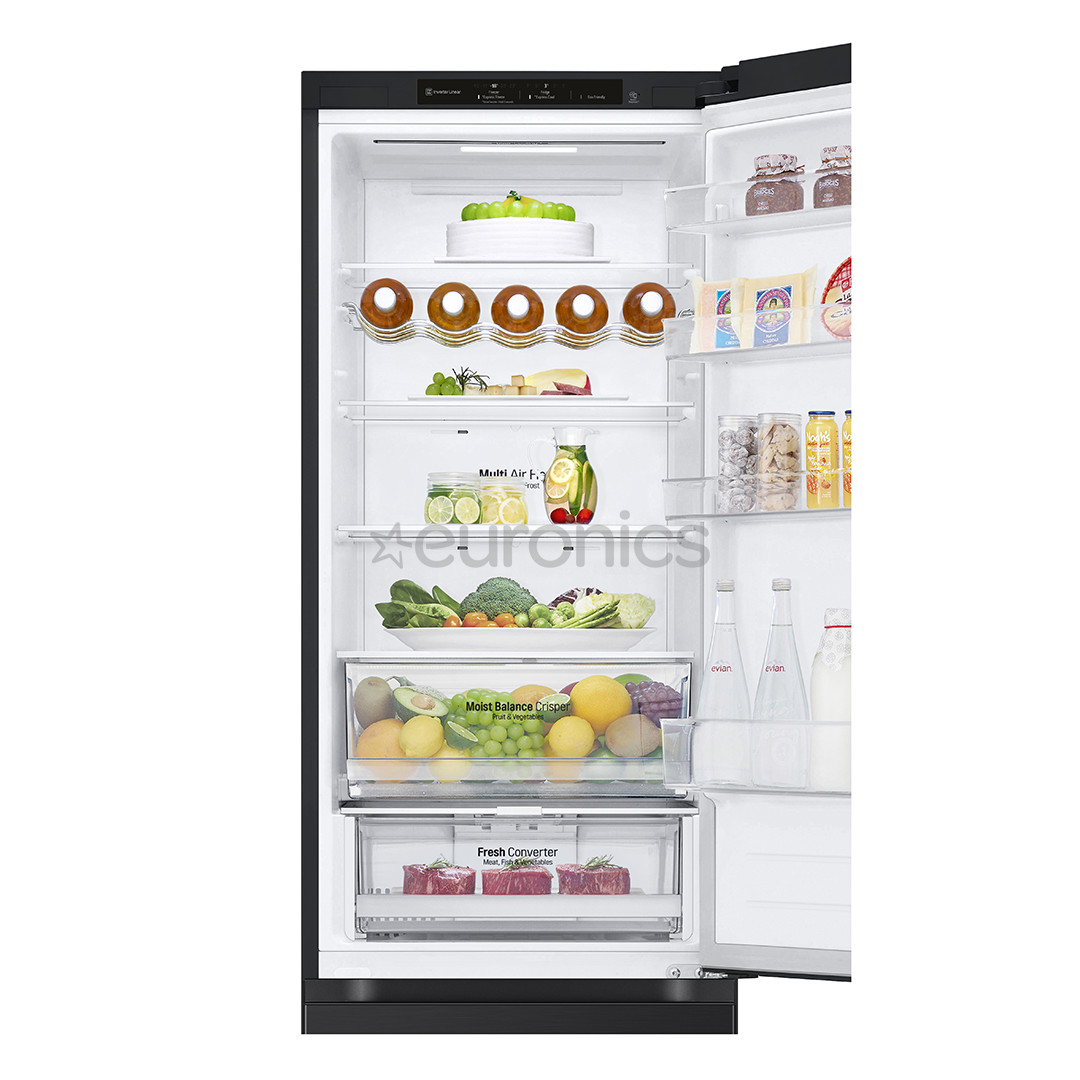 LG, NoFrost, 387 L, augstums 203 cm, melna - Ledusskapis