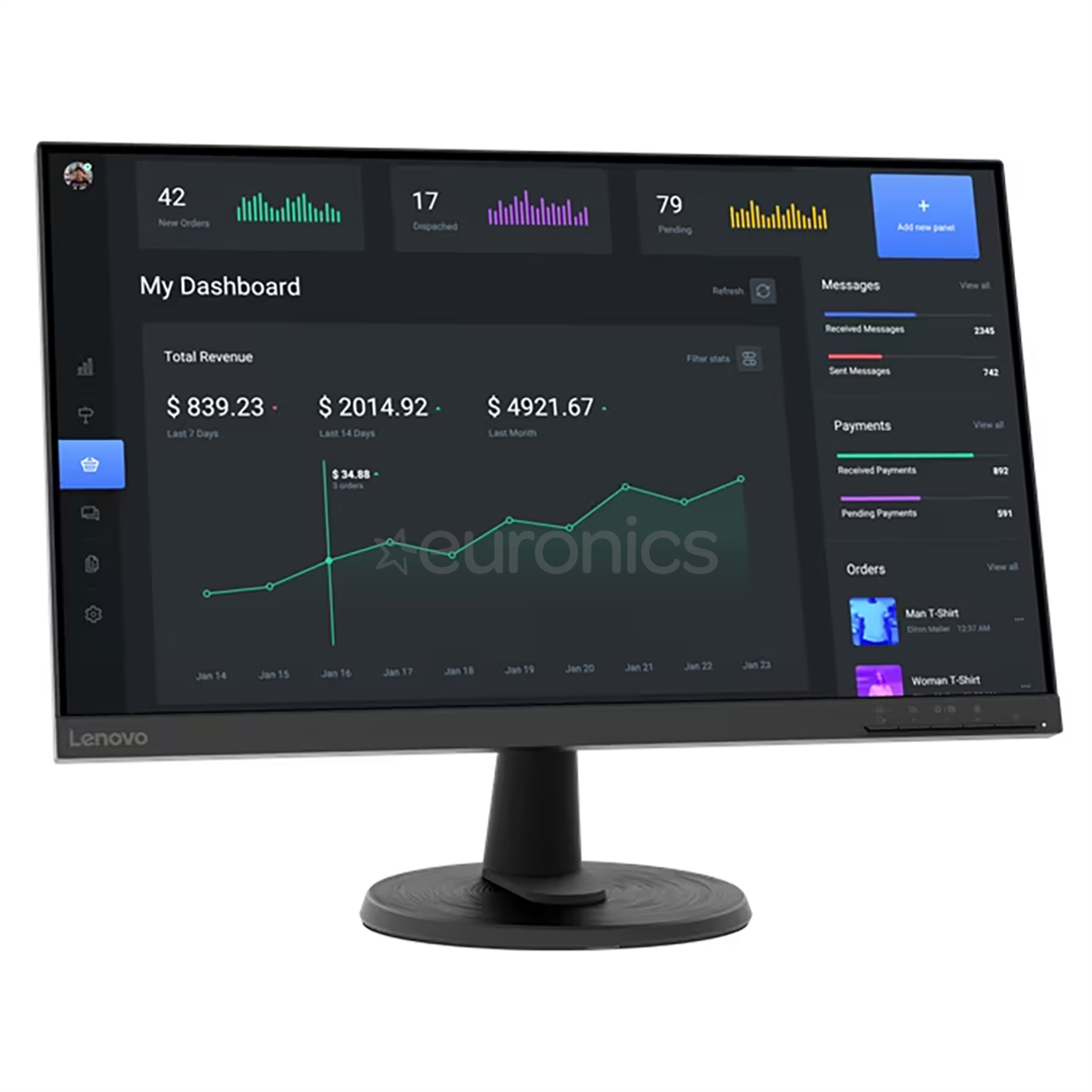 Lenovo D24-40, 24'', FHD, LED VA, 75 Hz, black - Monitor