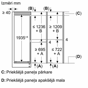 Bosch Series 4, No Frost, 290 L, augstums 194 cm - Iebūvējams ledusskapis