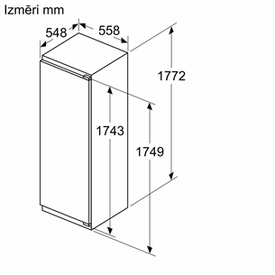 Bosch, Series 4,  280 L, height 178 cm - Built-in refrigerator