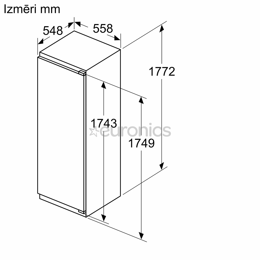 Bosch, Series 4, 280 л, высота 178 см - Интегрируемый холодильник