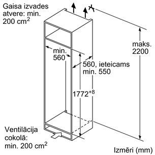 Bosch, Series 4,  280 L, height 178 cm - Built-in refrigerator