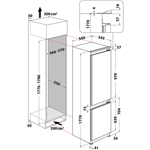 Whirlpool, StopFrost, 273 L, augstums 177 cm - Iebūvējams ledusskapis