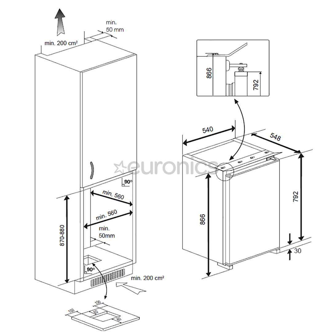 Beko, 110 L, augstums 87 cm - Iebūvējams ledusskapis