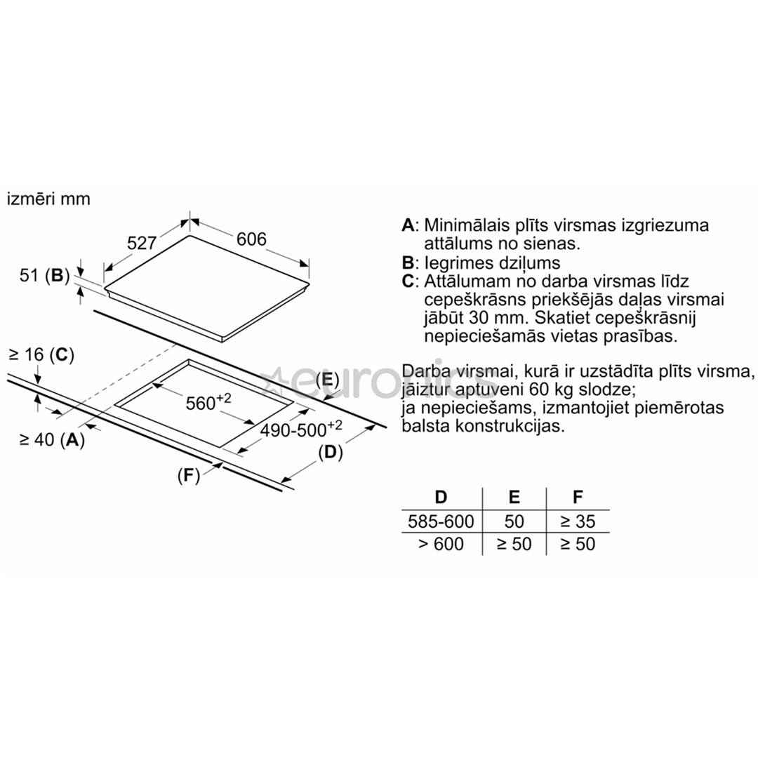 Bosch, platums 60.6 cm, melna - Iebūvējama indukcijas plīts virsma